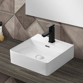 Lavabo da appoggio in ceramica rettangolare 41x42 cm bianco lucido