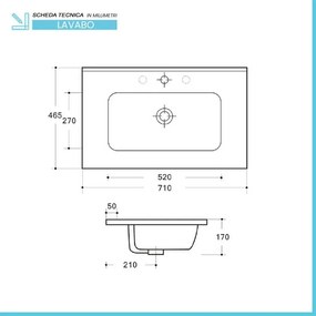 Mobile bagno sospeso cannettato 70 cm rovere chiaro con top Bali