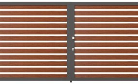 Cancello manuale battente Maia120-40 ALBA in alluminio rovere dorato telaio grigio, apertura centrale, L 350 x H 160 cm