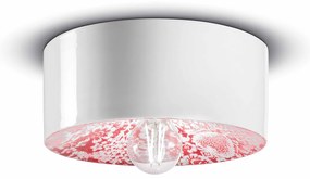 Plafoniera Media Vintage Decò Pi Ceramica Ming Rosso 1 Luce E27