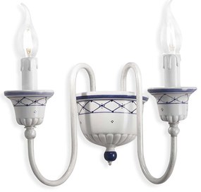 Applique Classica Sanremo Metallo E Ceramica Bianco Sfumato Argento 2 Luci E14