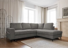 Divano letto in velluto a coste grigio (angolo destro) Lofty Lilly - Miuform