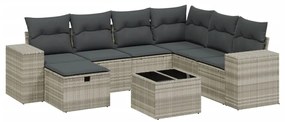 Set divano da giardino 8pz con cuscini grigio chiaro polyrattan