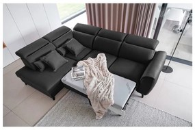 Divano angolare grigio scuro allungabile/con contenitore (con penisola a sinistra/a L) e rivestimento in velluto Noble – ELTAP