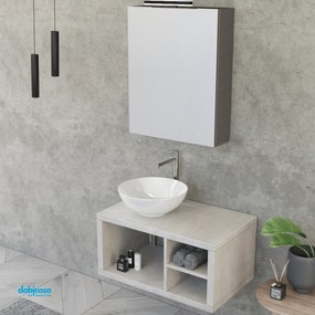 Mobile Bagno Sospeso "Unit Four" Da 80 Cm Composto Da Vani a Giorno Finitura Cemento Grigio Caldo