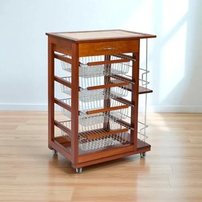 Carrello da cucina portafrutta con portabottiglie LANDHELL Ciliegio