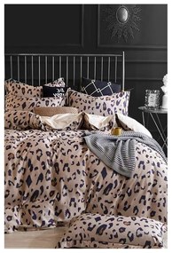 Biancheria da letto matrimoniale in cotone marrone allungato a quattro pezzi con lenzuolo 200x220 cm Leopard - Mila Home