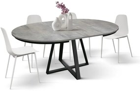 Tavolo rotondo PANTELLERIA in legno effetto grigio cemento con base a X in metallo antracite, allungabile ⌀120 cm &#8211; ⌀170 cm
