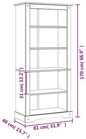 Libreria 5 Ripiani Pino Messicano Corona Range 81x40x170 cm