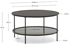 Kave Home - Tavolino Gilda in vetro temperato e metallo finitura verniciato nero opaco Ã˜ 80 cm