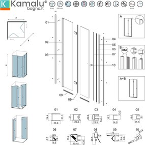 Box doccia 90x80 cm doppia apertura a libro modello KS7000 - KAMALU