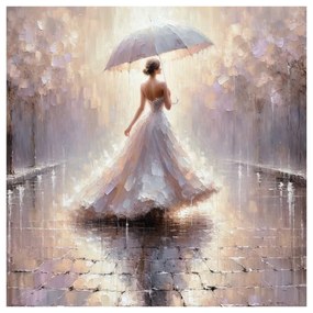 Quadro su tela – Donna che cammina sotto la pioggia