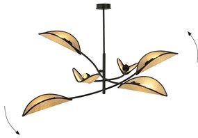 Lampadario a Sospensione in Acciaio e Tessuto LOTUS 6 Nero 6xE14