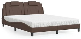 Letto Con Materasso Marrone 160x200cm İn Similpelle /