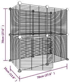 Gabbia per animali 12 pannelli con porta nero 35x35 cm acciaio