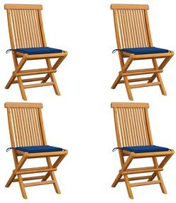 Sedie da giardino con cuscini blu reale 4 pz massello di teak