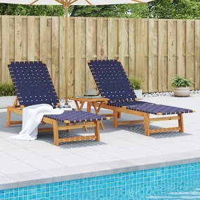 Lettini Con Tavolino 2pz Blu Scuro İn Legno Massello Di Acacia /