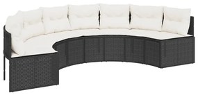 Set divani da giardino semicircolare 3 pz in polyrattan nero