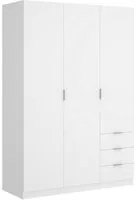 Guardaroba Dbarro, Mobile appendiabiti per camera da letto, Armadio a 3 ante battenti e 3 cassetti, 121x52h184 cm, Bianco