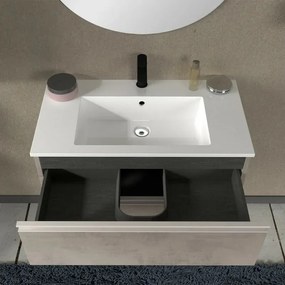 Mobile bagno sospeso 80 cm grigio cemento con lavabo e specchio Master