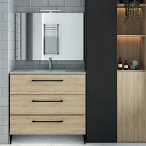 Mobile Bagno a Terra 80 Cm Tre Cassetti Specchio Con Illuminazione Led Esseci Arredo Bagno "Alexa 80"
