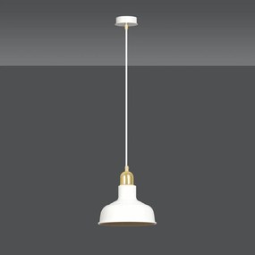Sospensione Industrial 1 Luce Kubera In Acciaio Bianco Con Elementi In Oro