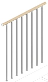 Balaustra in kit IRIS Superiore in acciaio e legno argento e faggio L 102 cm