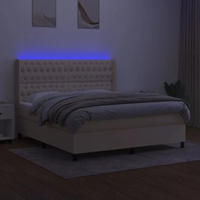 Letto a molle con materasso e led crema 160x200 cm in tessuto