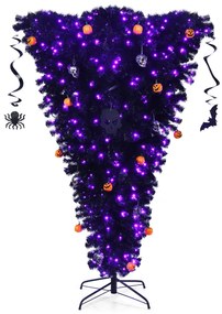 Costway Albero di Natale artificiale 180cm sottosopra con 270 luci LED viola, Pino finto illuminato con cerniere
