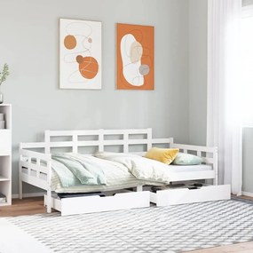 Dormeuse Con Cassetti Bianco 90x200 Cm Legno Massello Di Pino /