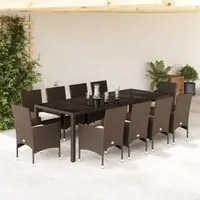 Set da Pranzo da Giardino 11 pz con Cuscini Polyrattan e Vetro 3278590