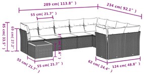 Set divano da giardino 10 pz con cuscini grigio in polyrattan