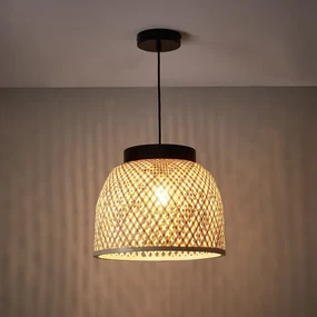 Lampadario Natura Ninon nero paralume beige E27 Ø35cm INSPIRE