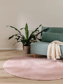 benuta Basic Tappeto di pelliccia Furry Rosa ø 200 cm rotondo - Tappeto design moderno soggiorno