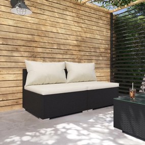 Set divani da giardino 2 pz con cuscini in polyrattan nero