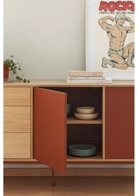 Cassettiera rosso mattone impiallacciata in rovere, larghezza 180 cm Yoko - Teulat