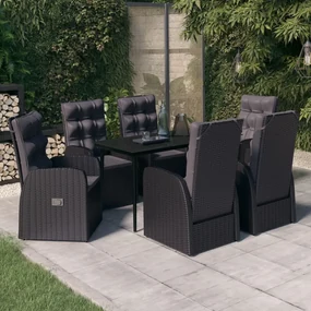 Set da pranzo da giardino 7 pz con cuscini nero
