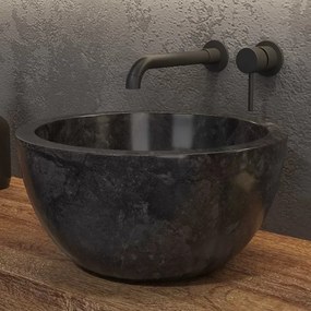 Lavabo bagno design a ciotola in marmo nero 40cm | Litos-LN40 - KAMALU