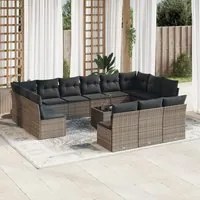 Set Divani da Giardino 14pz con Cuscini in Polyrattan Grigio 3250239