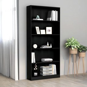 Libreria a 5 ripiani nera 80x24x175 cm in truciolato