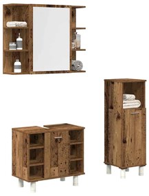 Set Mobili Da Bagno 3 Pz Legno Antico İn Legno Multistrato /