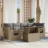 Set Divani da Giardino 7 pz con Cuscini Beige in Polyrattan 3267759