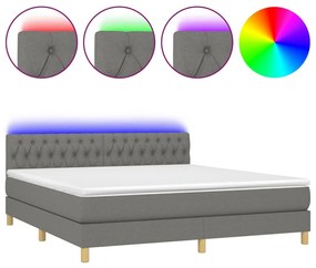 Letto a molle materasso e led grigio scuro 160x200cm in tessuto