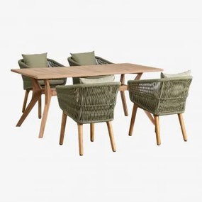 Set tavolo rettangolare in legno di teak Yolen (180x90 cm) e 4 sedie - Sklum