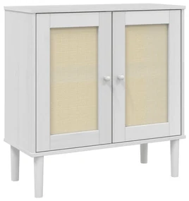 Credenza senja aspetto rattan bianco 80x35x80 cm massello pino
