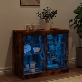 Credenza con luci led rovere fumo 81x37x67 cm