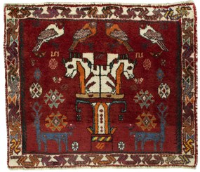 Shiraz Tappeto 60 x 50 Rosso (Iran) Annodato A Mano