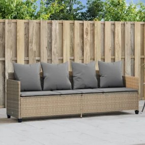 Lettino Prendisole con Cuscini Beige in Polyrattan