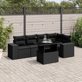 Set divano da giardino 6 pz con cuscini nero in polyrattan