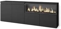 Credenza, Mobile, Cucina, 210, 4 Porte, Camino elettrico XXL, Nero RF3215